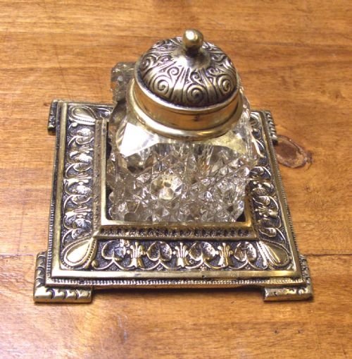 Late Victorian Desk Top Brass Inkstand